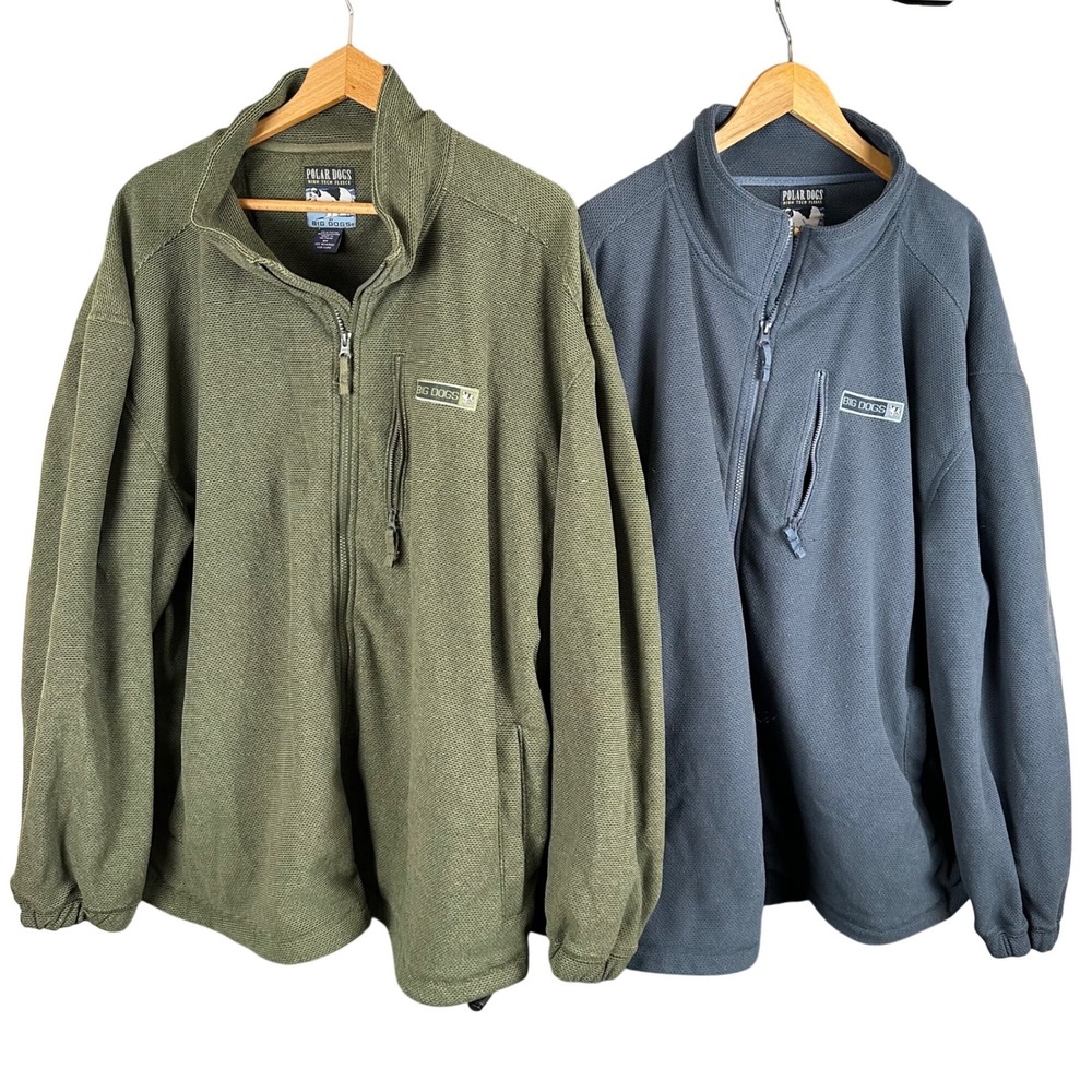 Big Dogs Polar Dogs High Tech Fleece Jacket Lot of 2 Green Blue Mens 3X Full Zip